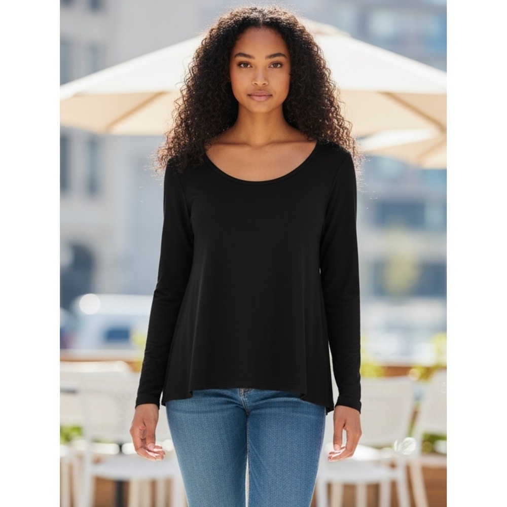 Philosophy Republic Clothing Womens Black Long Sleeve Side Zip Scoop Neck Top L